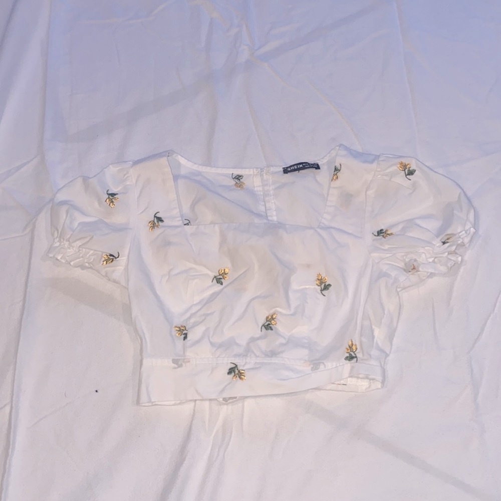 white puff sleeve open back cropped top - JM